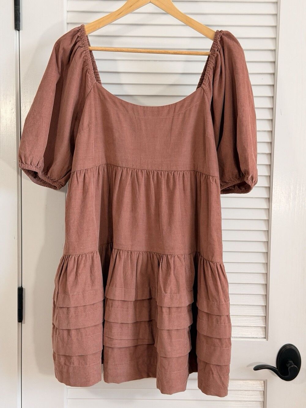 American Eagle NWT Rust Corduroy Tiered Mini Dress L Puff Sleeve Cottagecore